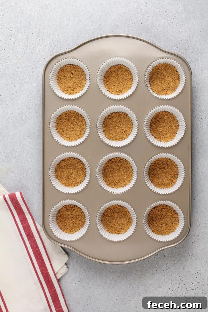 S'mores Cupcakes Recipe: Gooey Campfire Chocolate & Toasted Marshmallow 6 Graham cracker crust pressed into the bottom of cupcake pan wells for s'mores cupcakes.