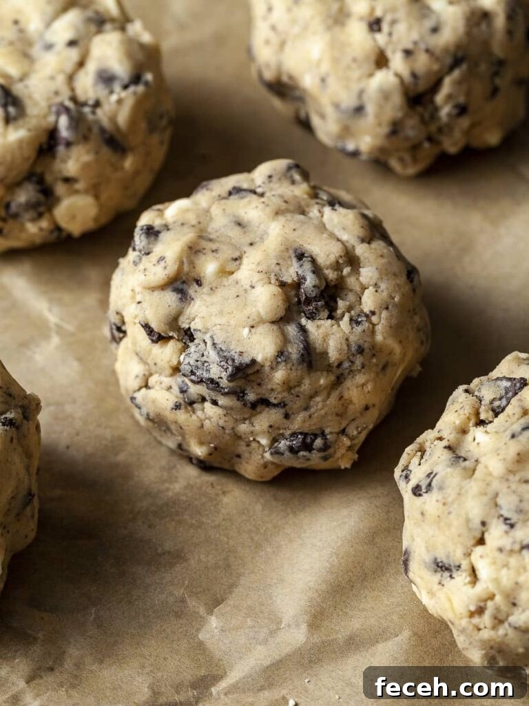 portioned out gluten free levain cookies and cream cookies