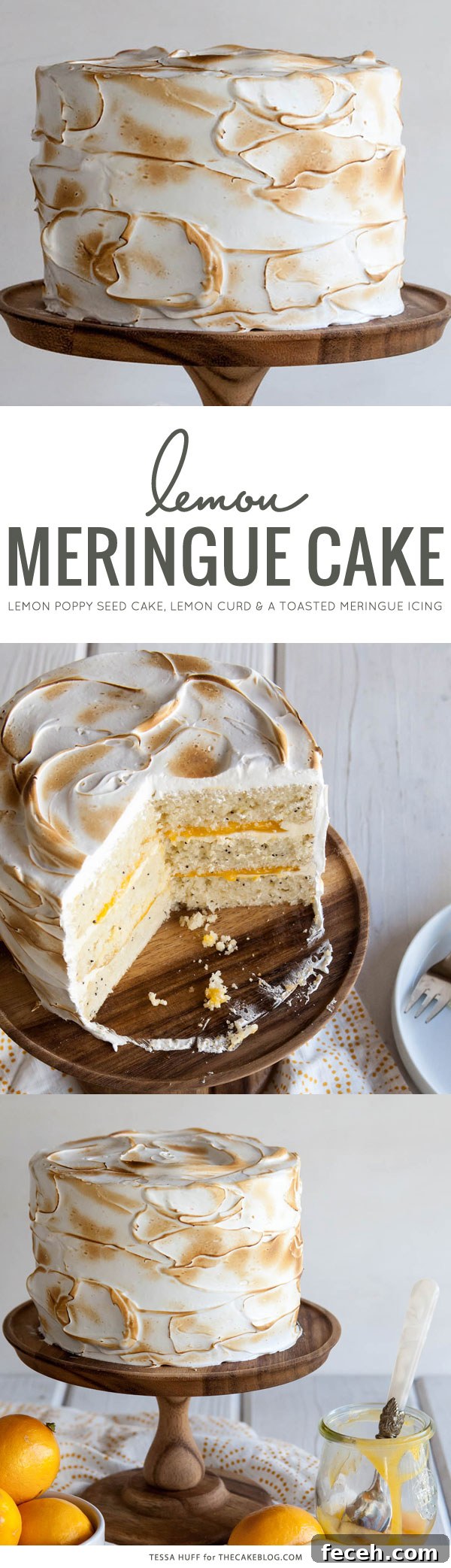 Decadent Lemon Meringue Cake Recipe with Zesty Citrus Layers 2 Lemon Meringue Cake | with lemon curd and toasted meringue frosting | by Tessa Huff for TheCakeBlog.com