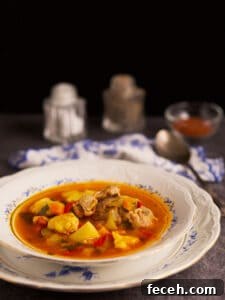 15 Global Soups and Hearty Stews to Warm Any Night 7 CHicken paprikash in a soup bowl sitting on a plate.