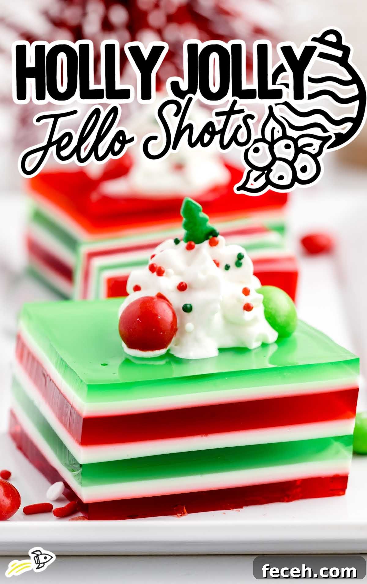 a close up shot of Holly Jolly Jello Shots on a plate