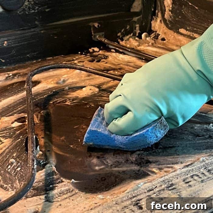 use sponge to wipe oven clean