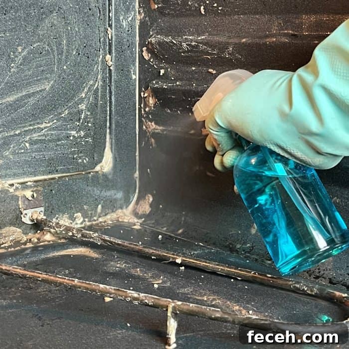 spray vinegar on any remaining bits of baking soda cleaning paste