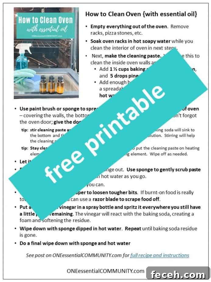 free printable of how to clean oven with essential oil