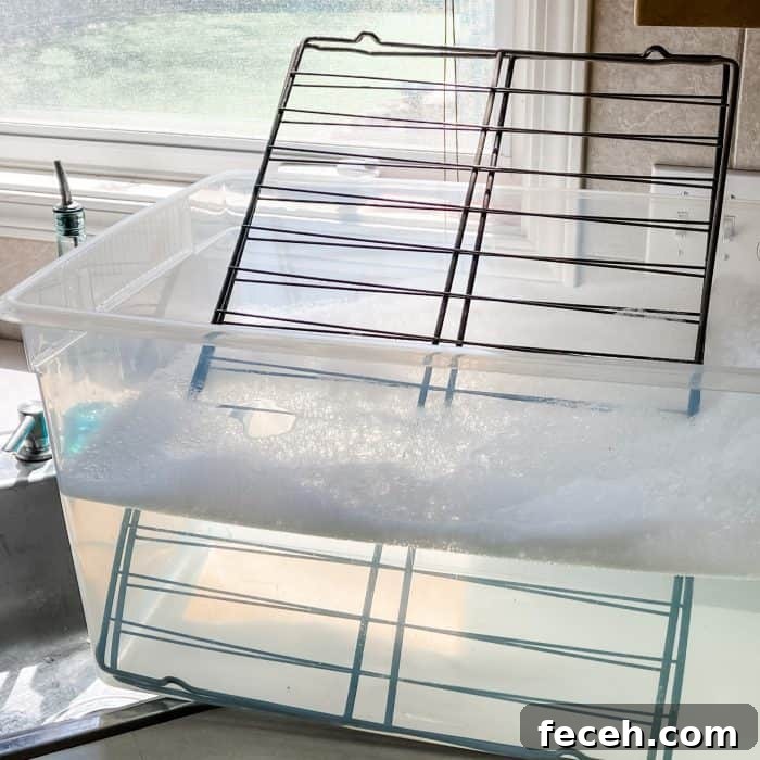 soaking oven racks in hot soapy water