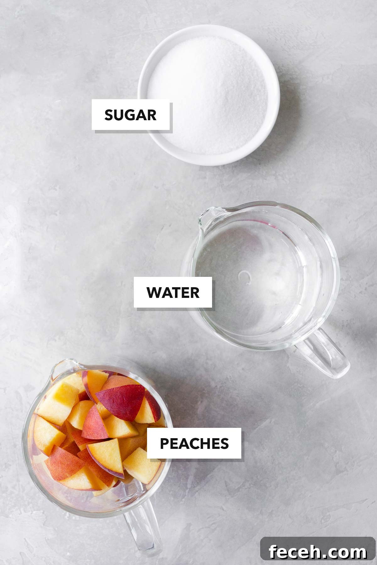 Homemade Peach Syrup Recipe for Cocktails, Pancakes & Desserts 4 Peach syrup ingredients.