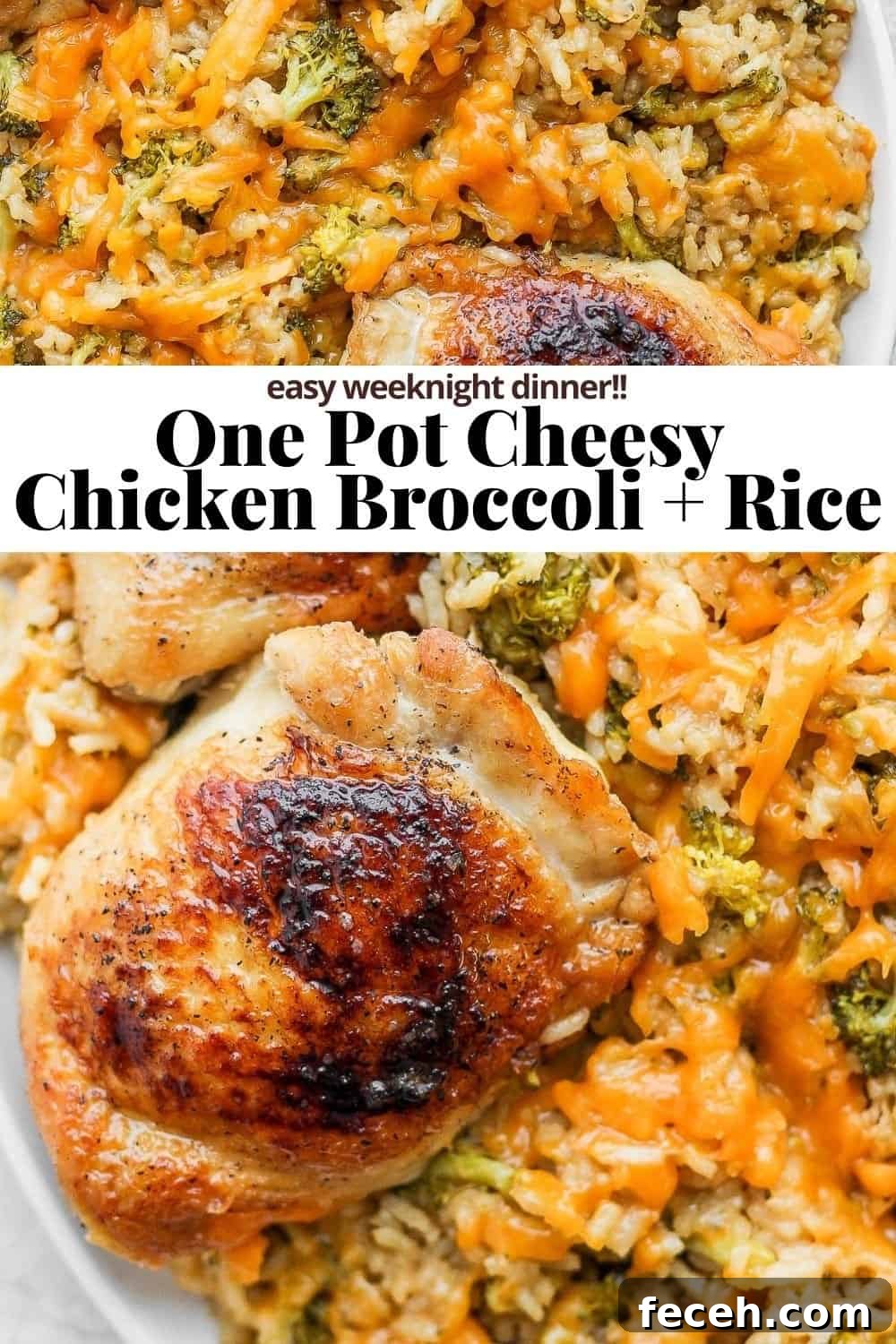 Pinterest image for cheesy chicken broccoli and rice.