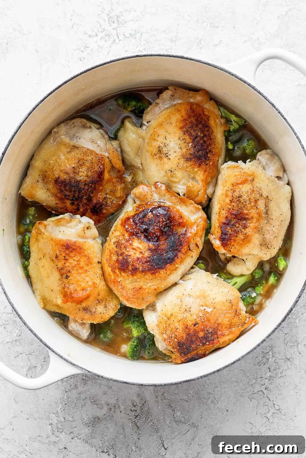 Dutch oven with the chicken thighs added back in.