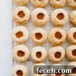 Caramel Apple Thumbprint Cookies on a rack