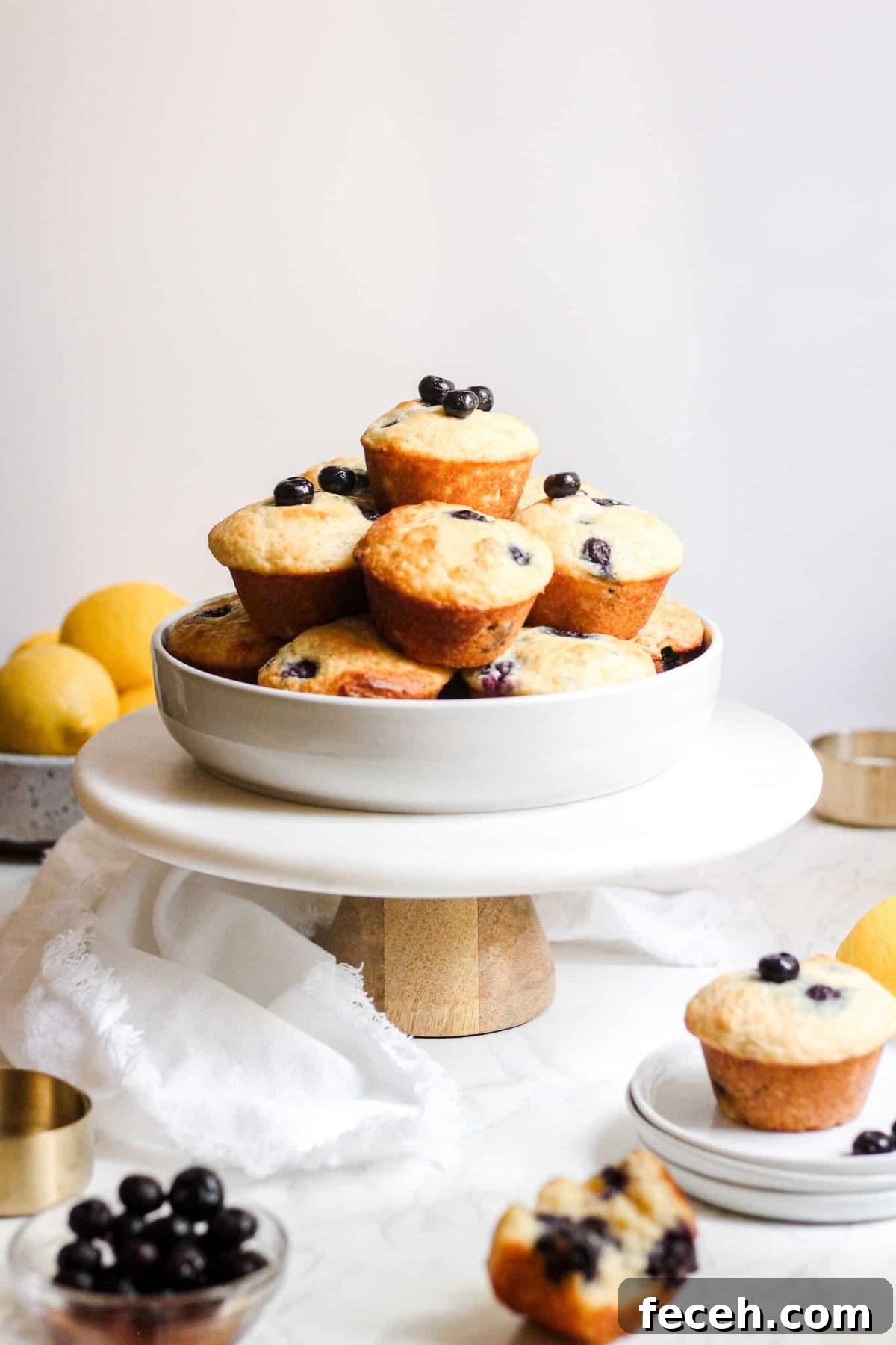 Lemon Blueberry Greek Yogurt Muffins Bowl of Healthy Breakfast Muffins with Blueberries and Lemon for Food Blog