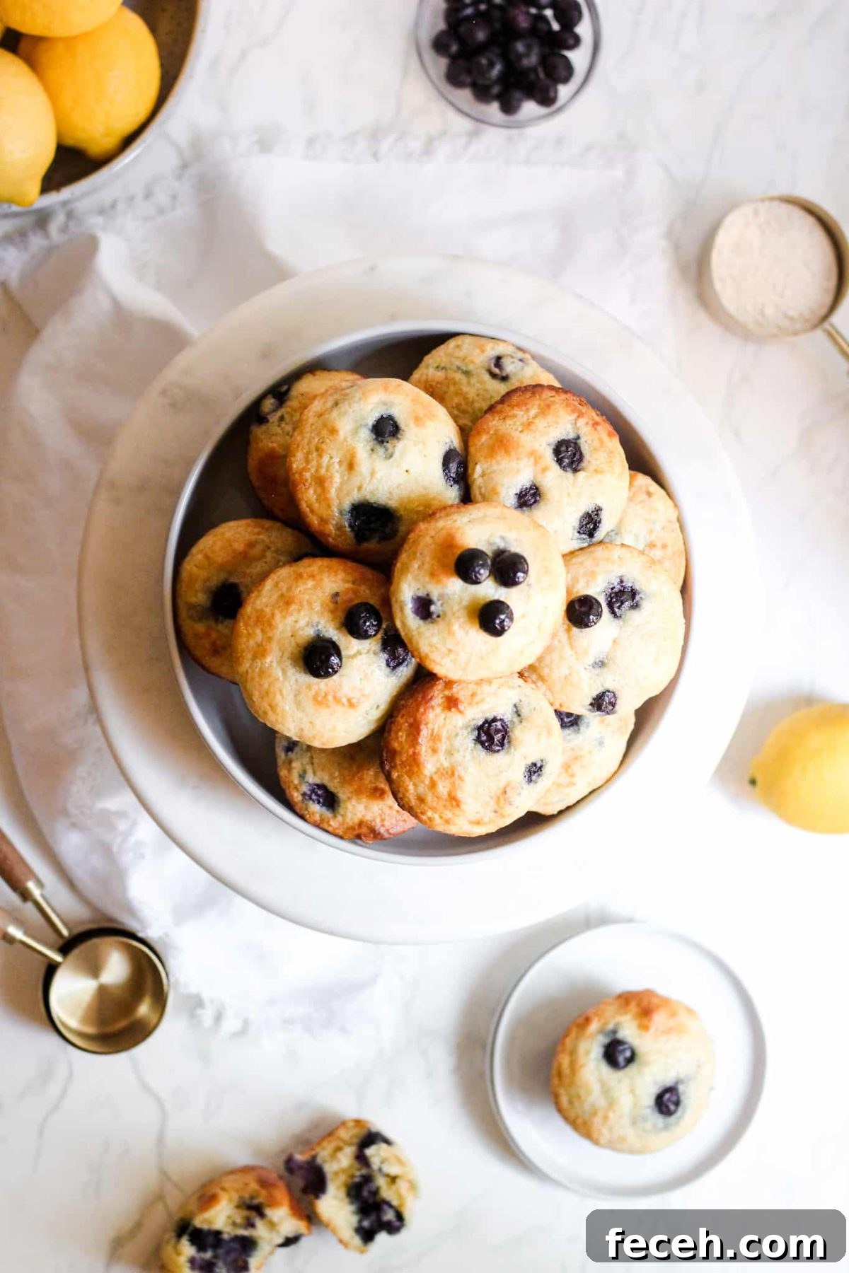 Moist Lemon Blueberry Greek Yogurt Muffins Bowl of Healthy Breakfast Muffins with Blueberries and Lemon for Food Blog