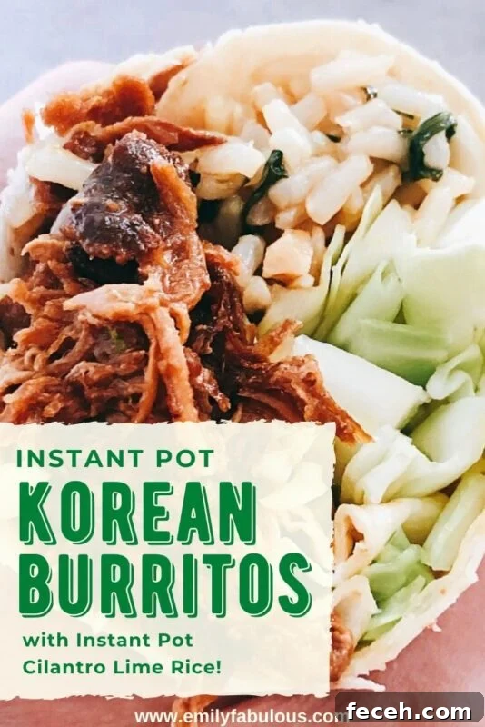 Instant Pot Korean Burrito with Instant Pot Cilantro Lime Rice, cabbage and peanuts rolled in a flour tortilla