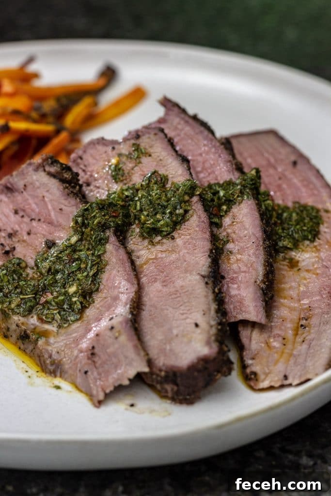 Smoked Tri-Tip Recipe: Tender, Juicy BBQ Steak on the Grill 7 Smoked Tri Tip with Carrot Top Chimichurri