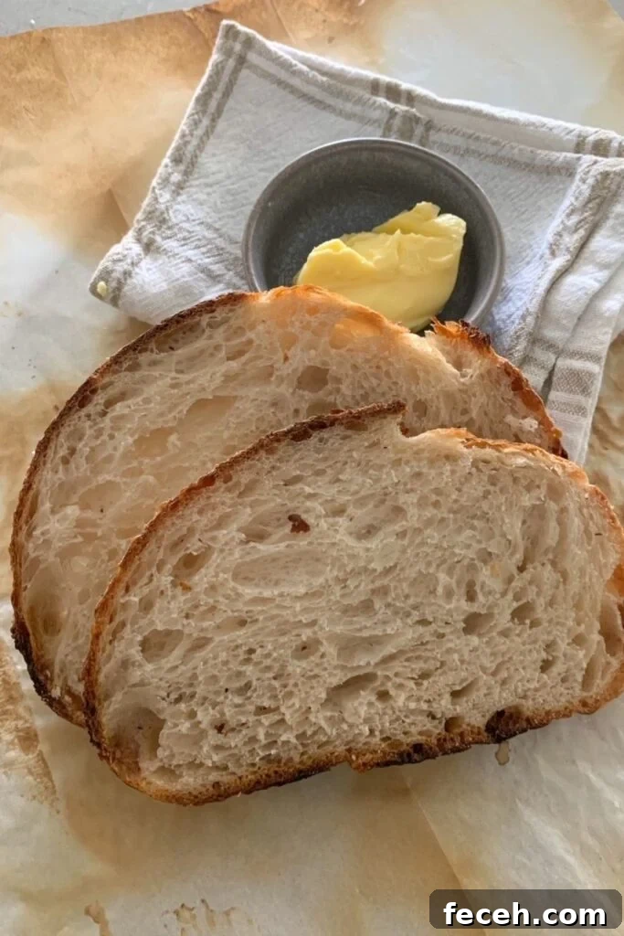A higher sourdough hydration will give you a thinner crust and more open crumb.