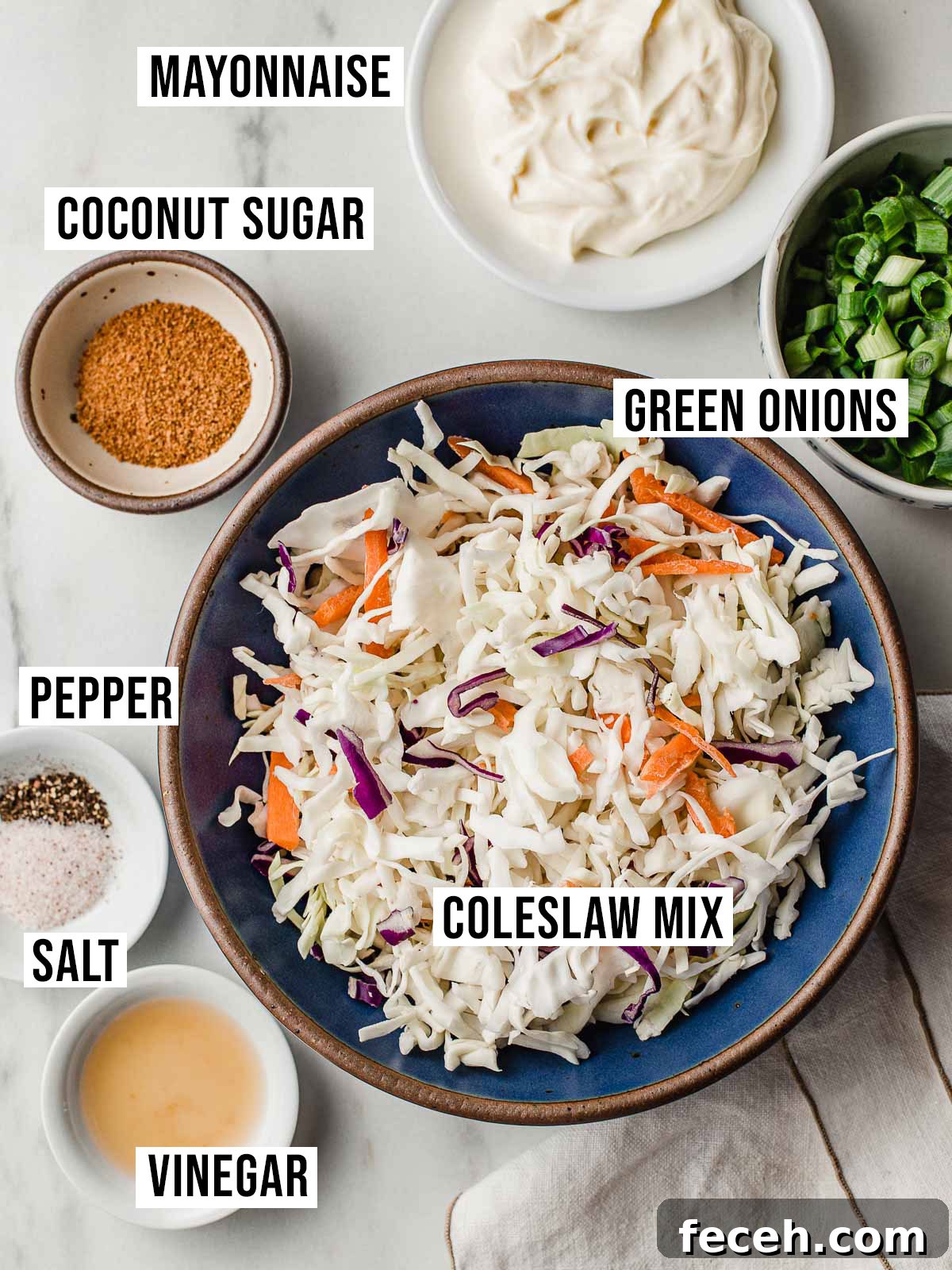 Low carb coleslaw ingredients on a table.