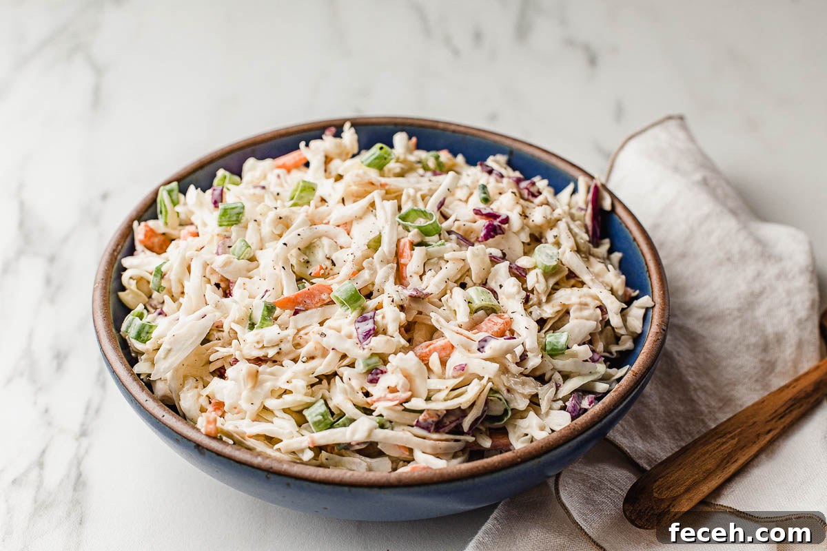 Low carb coleslaw in a bowl with a napkin.