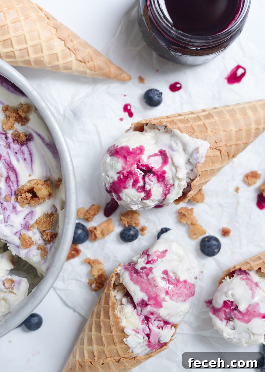 Scoops of blueberry cheesecake ice cream