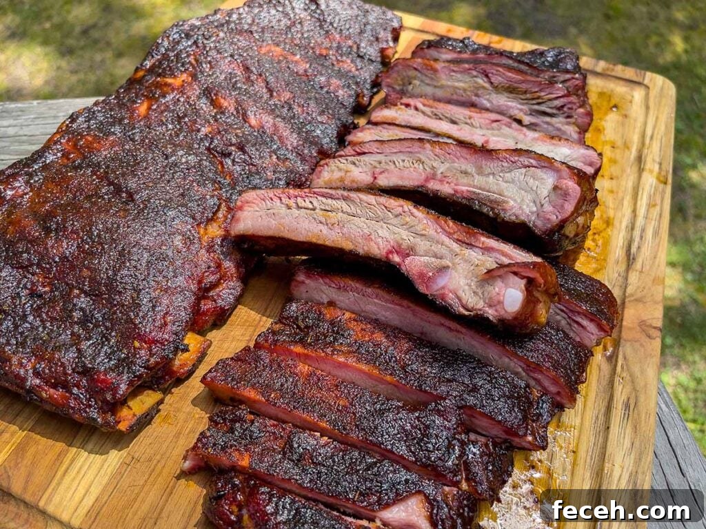 Smoked Double Bone-In Pork Chops with Bold Smoky Flavor 13 Two racks of St. Louis style ribs on a cutting board