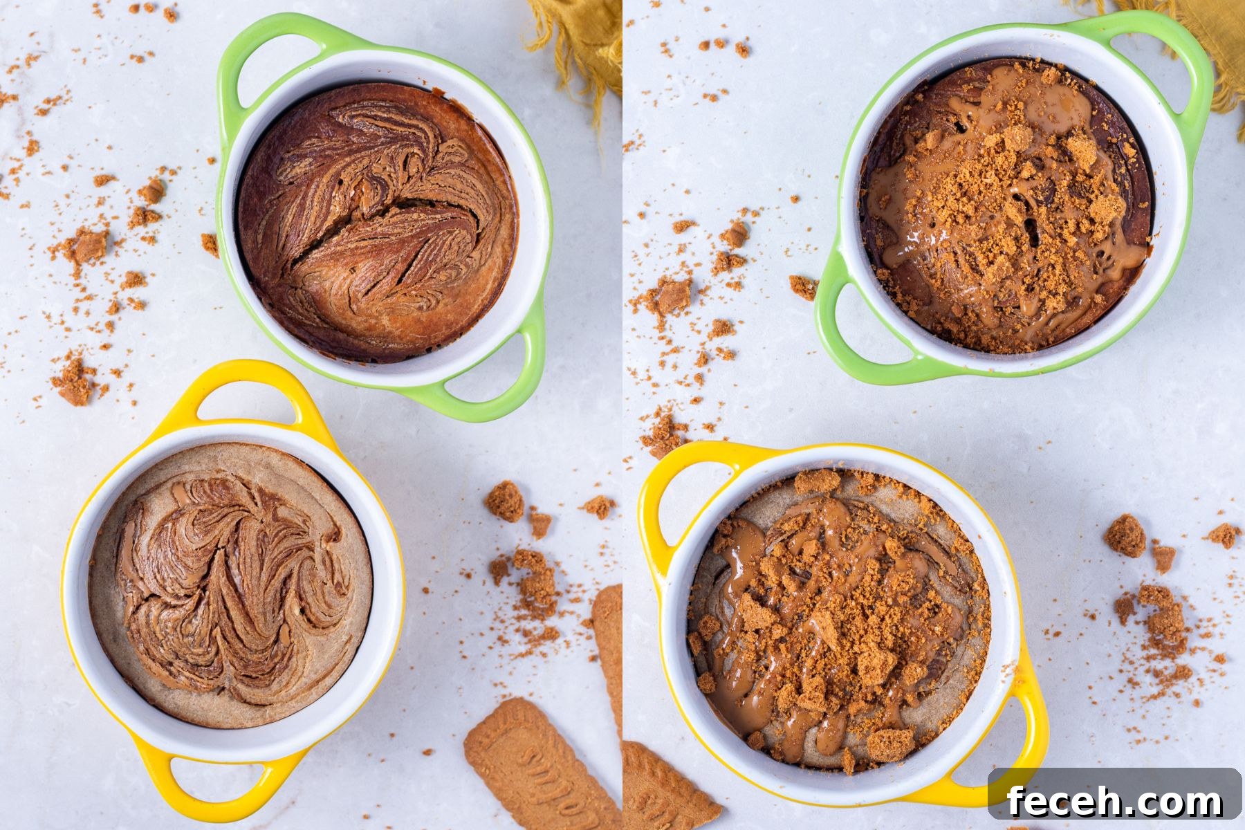 side by side of baked oatmeal with and without toppings