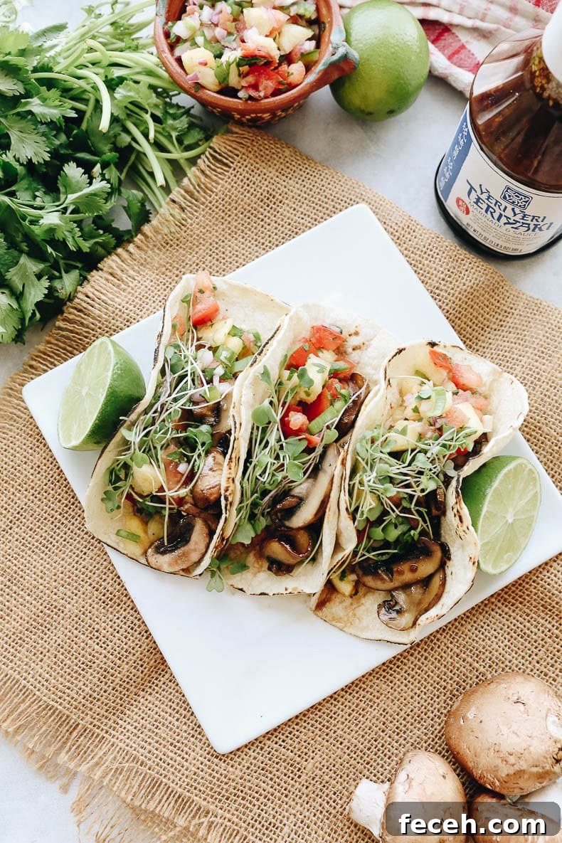 Mushroom Teriyaki Tacos - a delicious, vegetarian dinner recipe that's ready in under 30 minutes! #tacos #teriyakitacos