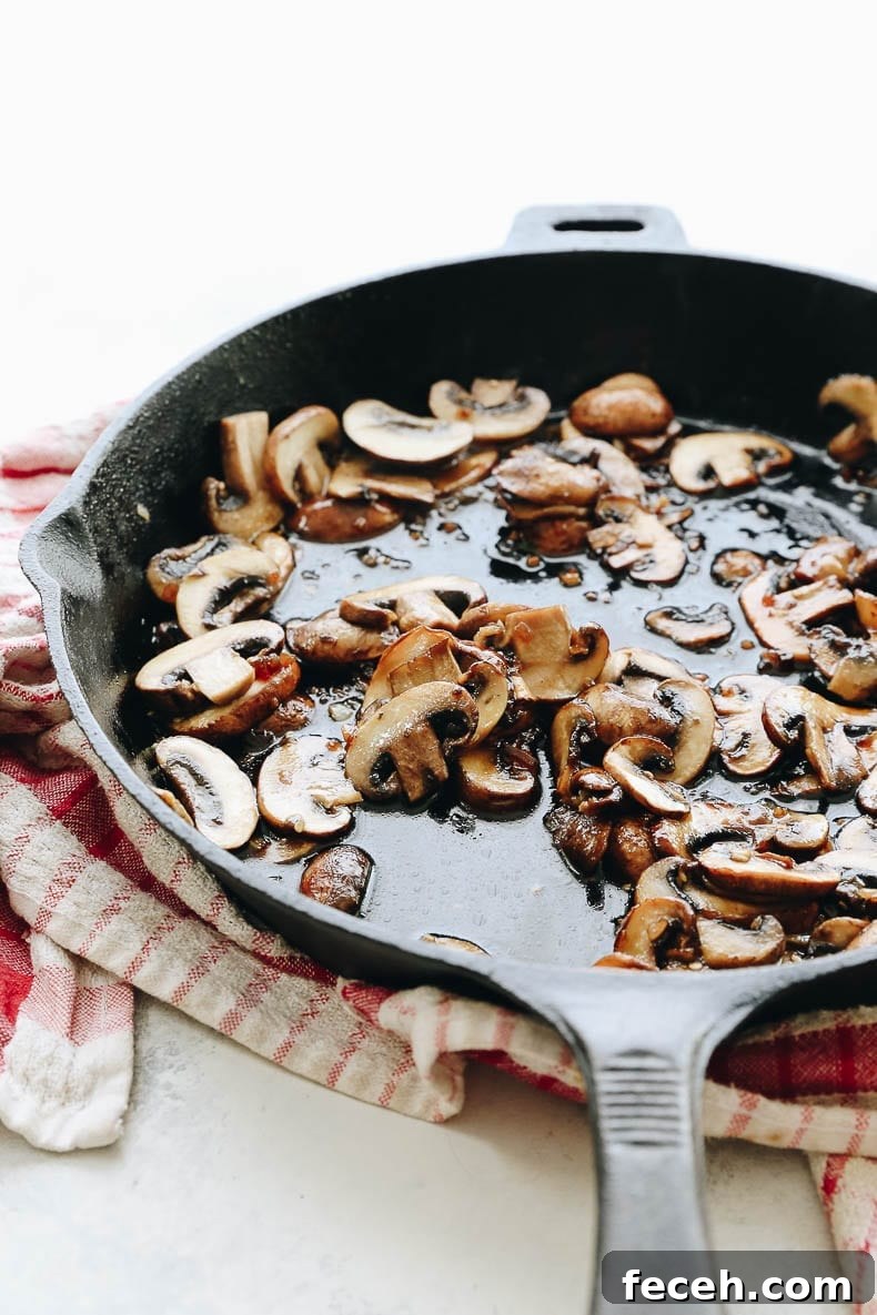 Sauteed teriyaki mushrooms to make these healthy and delicious mushroom teriyaki tacos with pineapple salsa