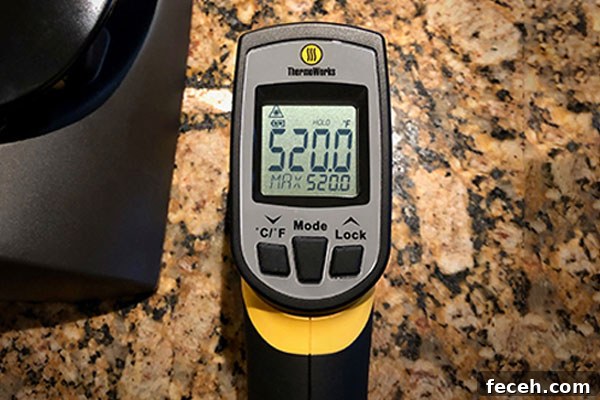 Zojirushi Electric Indoor Grill high temp, as measured by an infrared thermometer