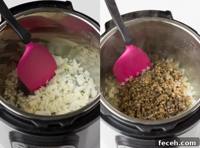 collage of how to make instant pot spaghetti