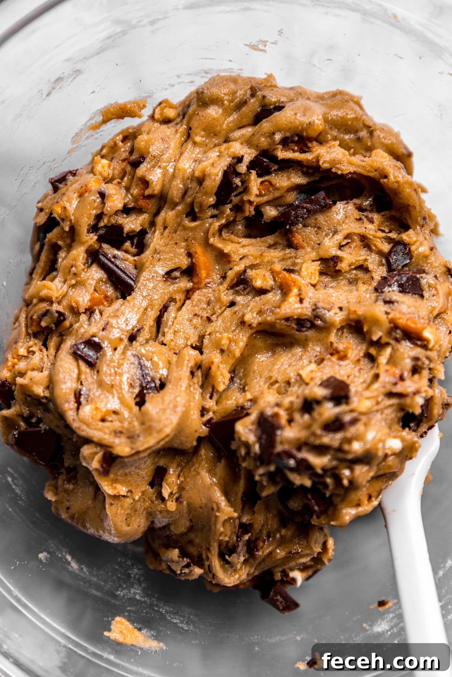 Close up of salted caramel pretzel chocolate chip cookie dough