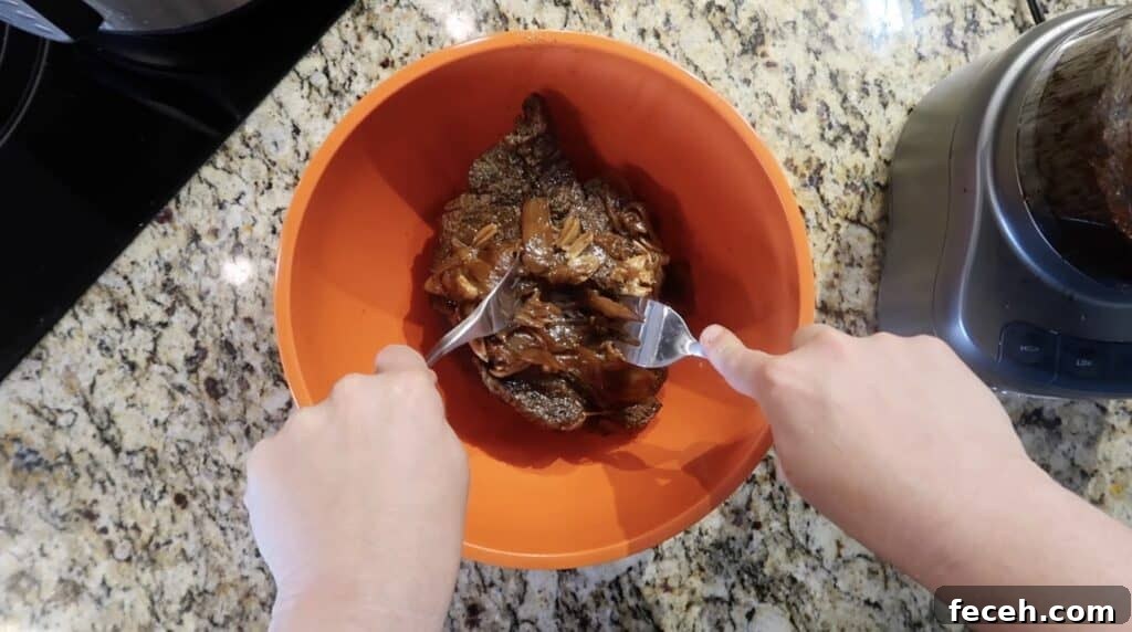 Instant Pot Birria Quesabirria Tacos Recipe 21 Shred the meat with two forks or a hand mixer. (If using short ribs, remove the bones first).