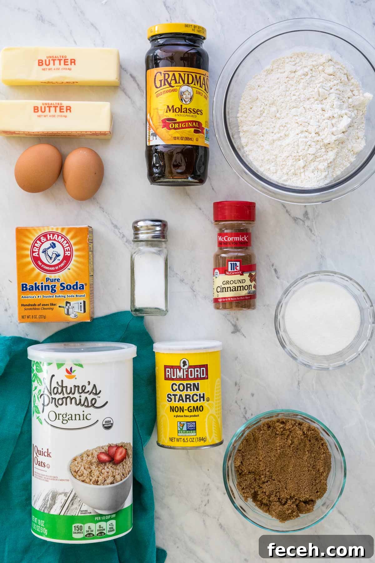 overhead view of ingredients for the cookie portion of oatmeal cream pies