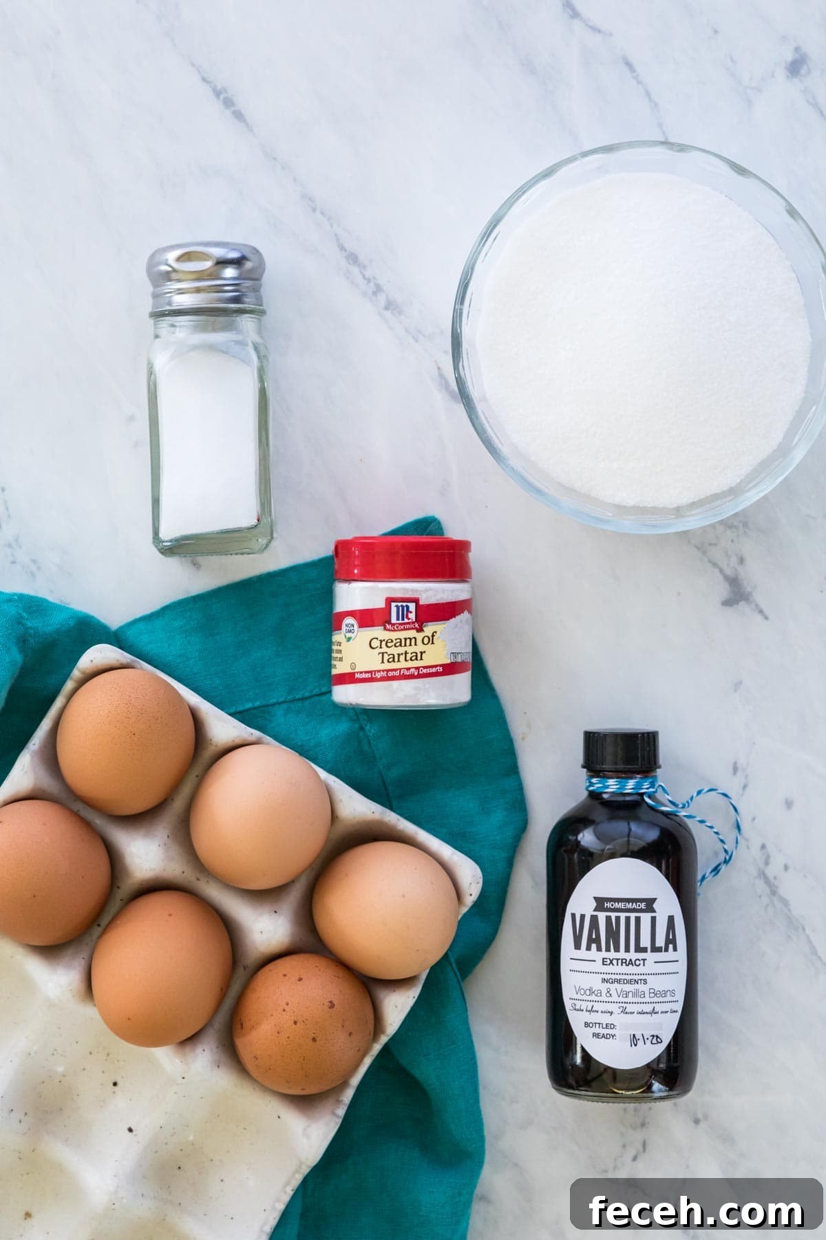 overhead view of ingredients for the marshmallow filling for oatmeal cream pies