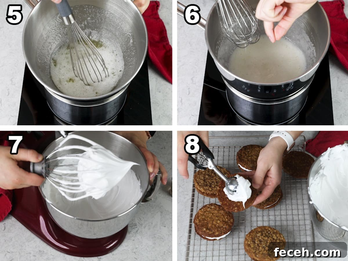 collage of four photos showing how to make the filling for oatmeal cream pies