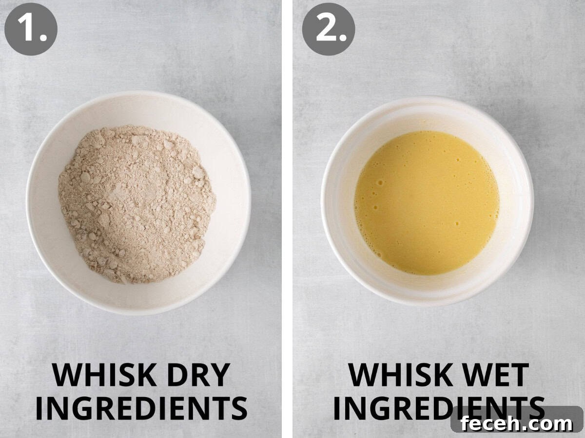 Oat flour muffins dry ingredients and wet ingredients in the bowl