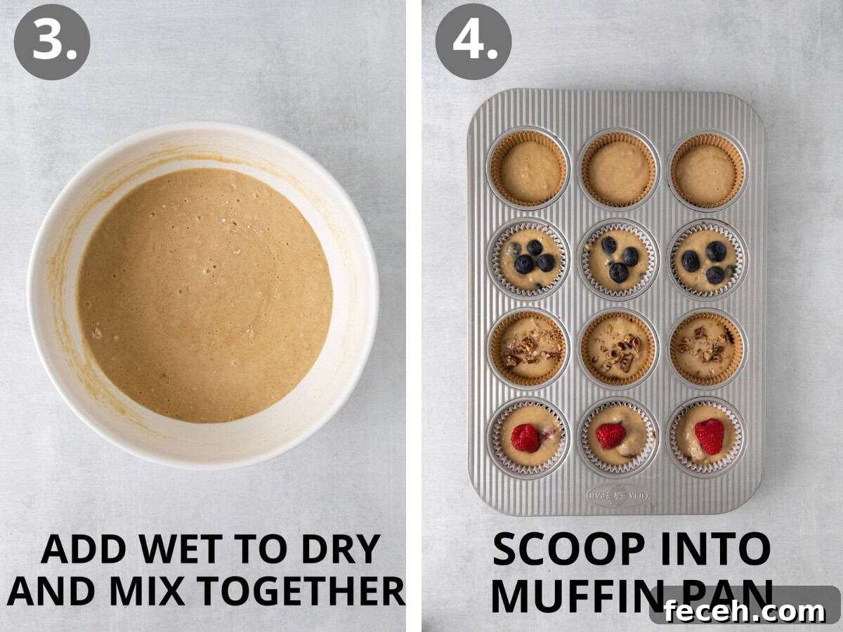 Oat flour muffins dry ingredients and wet ingredients in the bowl