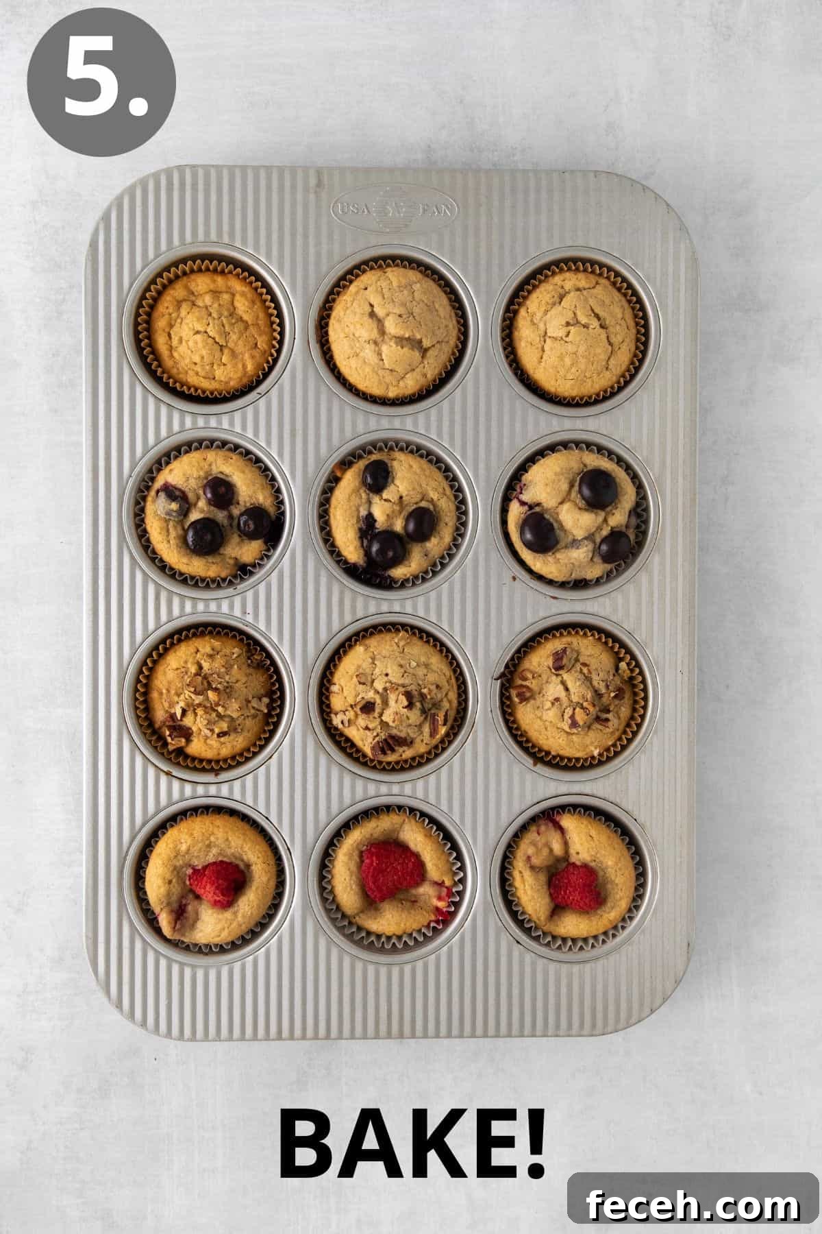 Baked oat flour muffins in a muffin tin