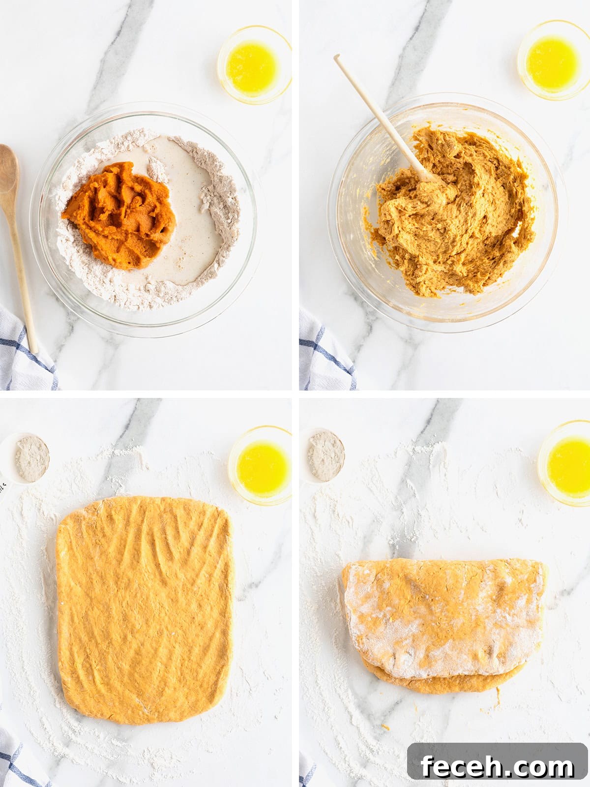 Steps to make pumpkin biscuits.