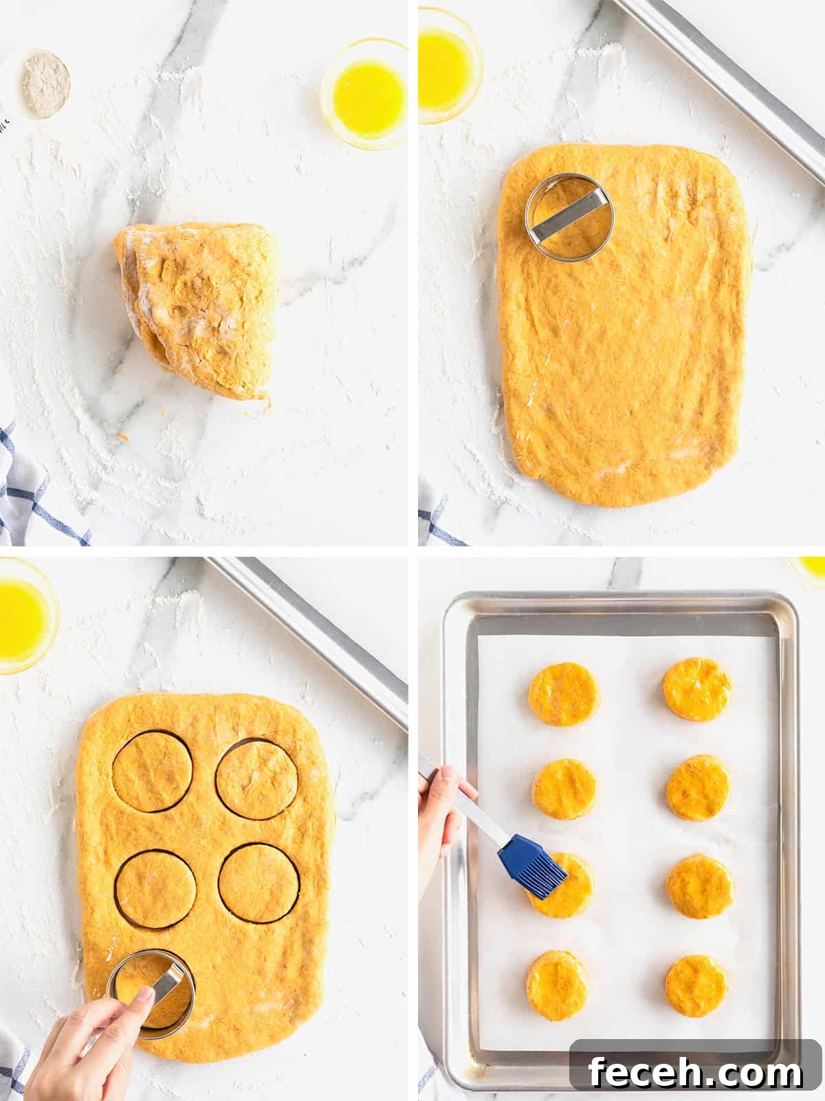 Steps to make pumpkin biscuits.