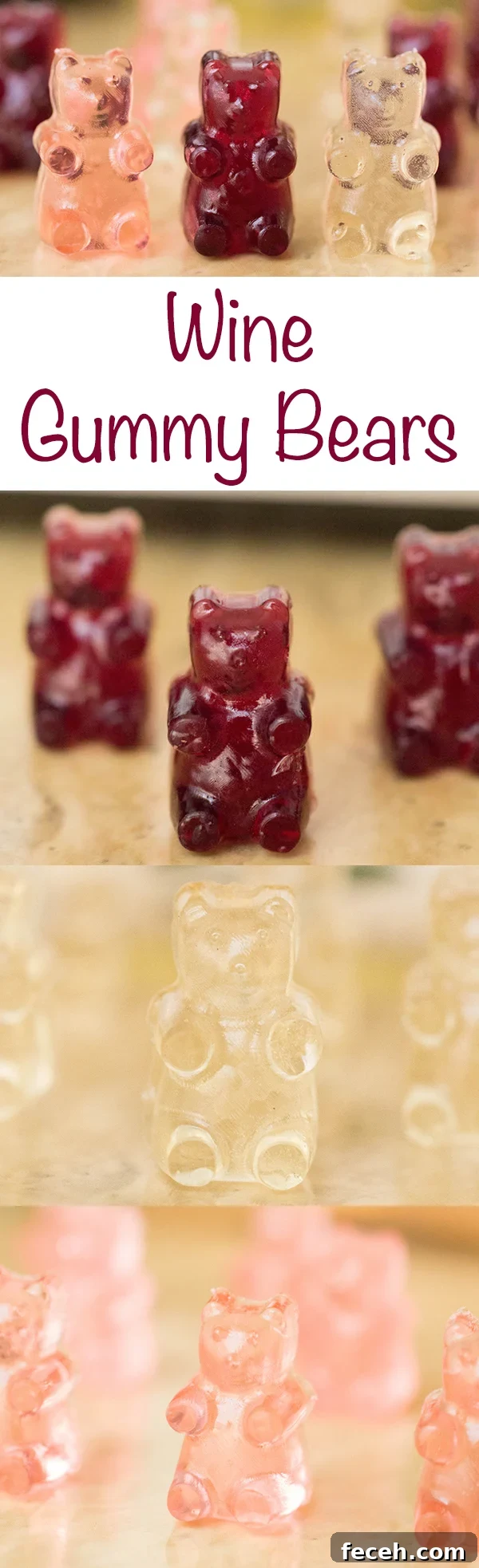 Easy recipe to make red, white, and rose wine gummy bears.