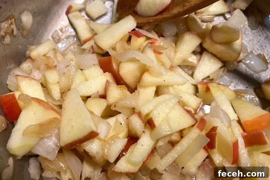 saute onions and apples in bacon drippings for rGerman red cabbage (Rotkohl)