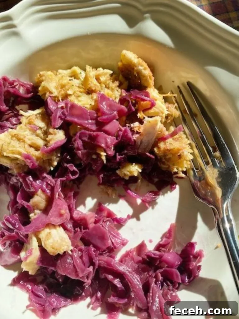 German red cabbage (Rotkohl) on a plate with dressing