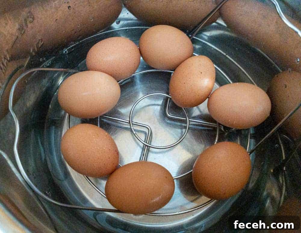 Eggs in Instant Pot on trivet to be hard boiled.