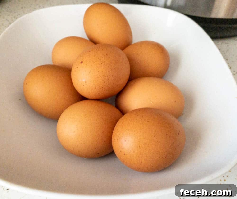 Hard boiled eggs ready to be peeled after being cooked in the Instant Pot