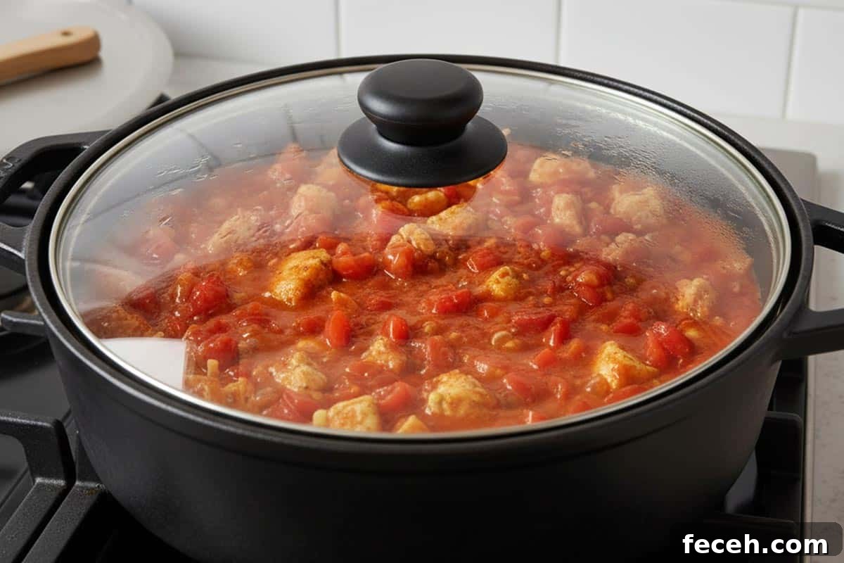 Hearty Chicken, Pumpkin & Lentil Stew Recipe 5 Stirred in the tomatoes and covered the pot.