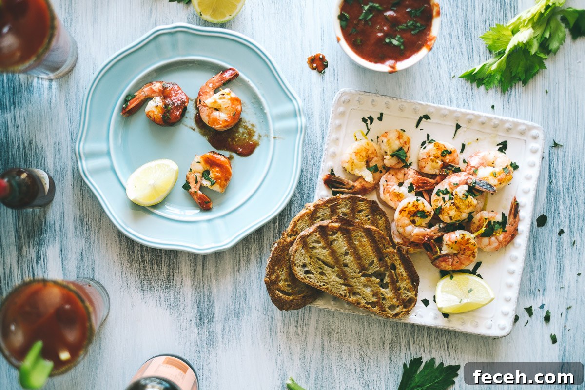 Grilled Shrimp with Spicy Bloody Mary Dipping Sauce 7 barbecued prawns with a Bloody Mary dipping sauce served tapas style