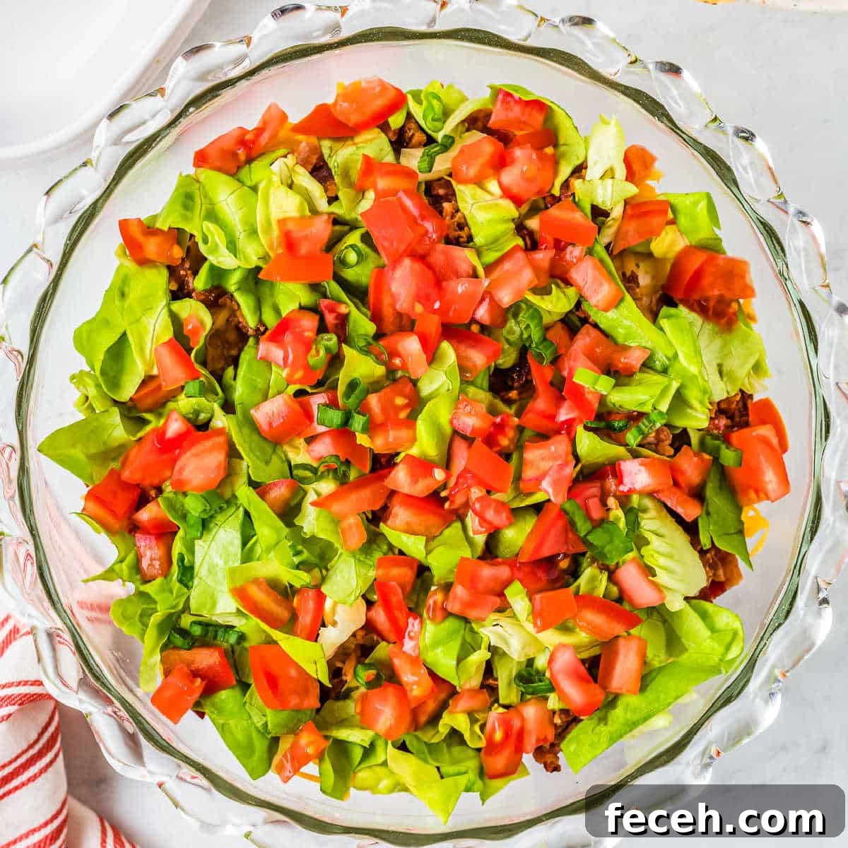 Glass bowl of BLT Dip.
