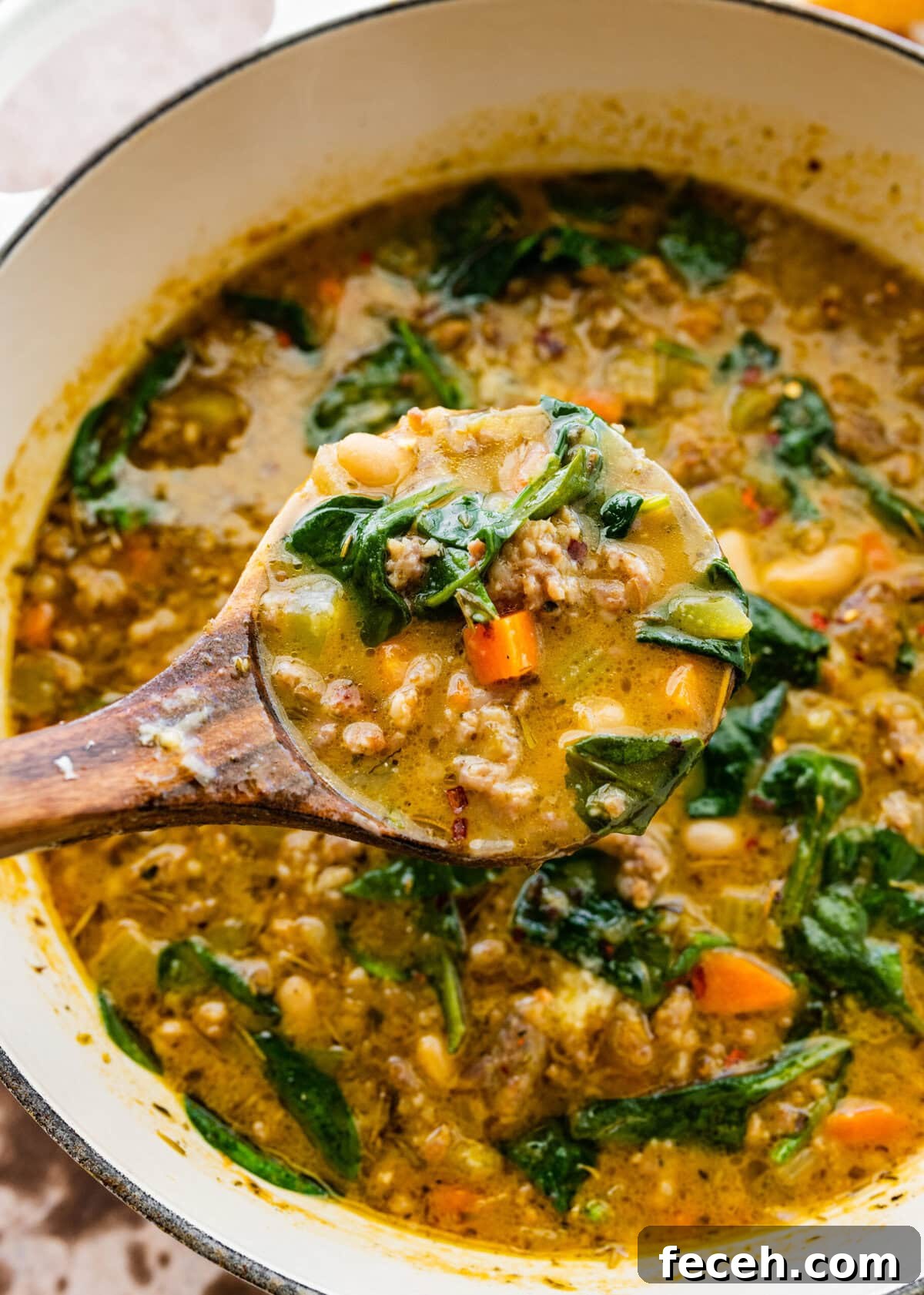 ladle in soup pot ready to serve.