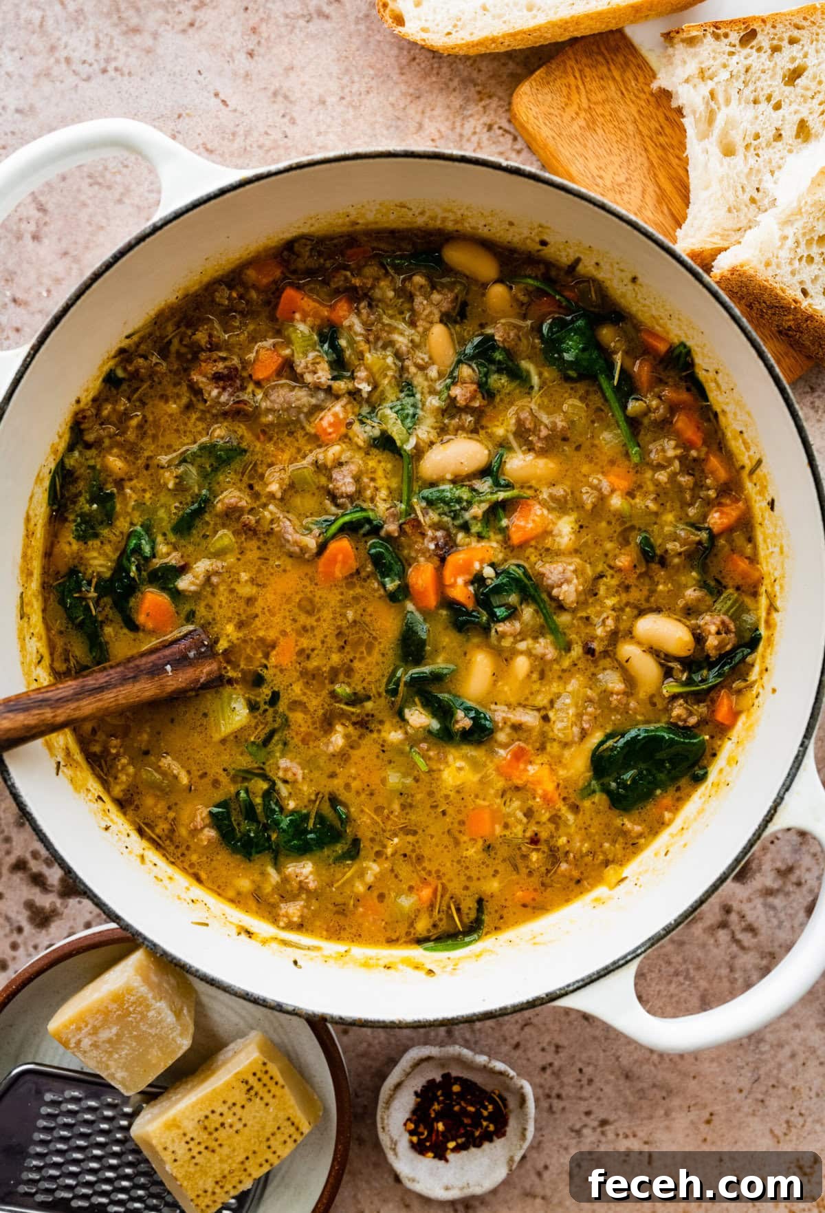 ladle in soup pot ready to serve.