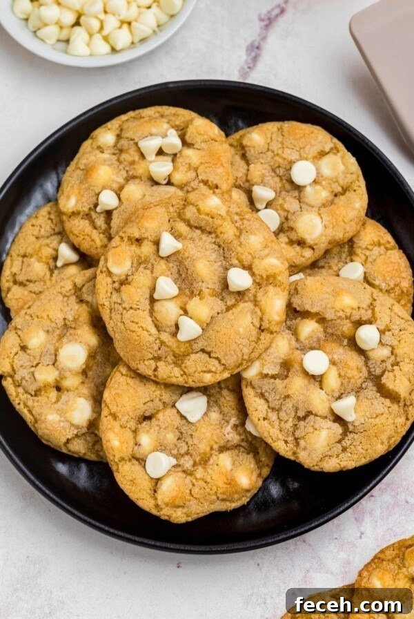 Classic Gingerbread Cookie Recipe for Soft, Spiced Cookies 15 Golden white chocolate chip cookies on a black plate