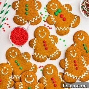 Classic Gingerbread Cookie Recipe for Soft, Spiced Cookies 17 Golden brown gingerbread cookies frosted and scattered on a marble table.