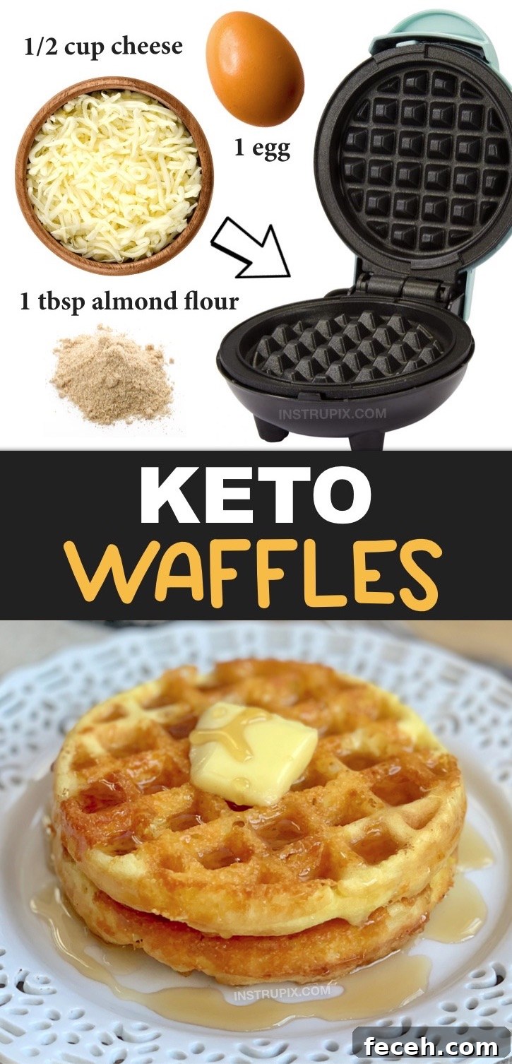 Easy Keto Waffles (also known as chaffles) made with almond flour or coconut flour, an egg and shredded cheese. Just 3 ingredients! This quick and easy keto breakfast idea is soon going to be your new favorite low carb breakfast!